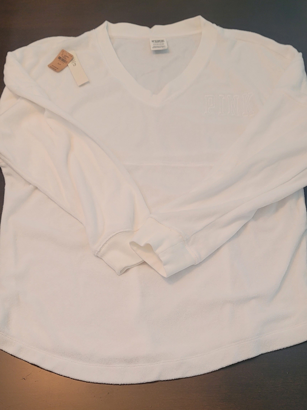 PINK Victoria's Secret White V-Neck Terry Pullover Sweatshirt Discontinued